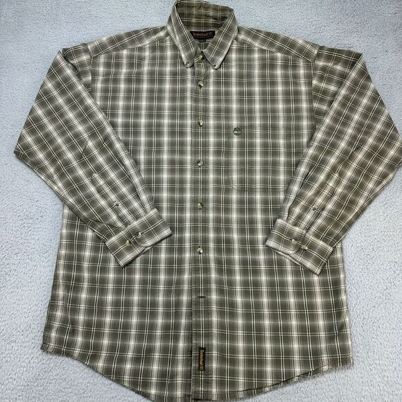 Timberland Shirt Mens Large Green Plaid Weather Gear Outdoors Gorpcore Work Hike - Picture 1 of 9